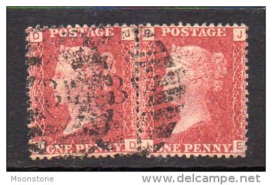 GB QV 1858-79 1d Plate 95, Corner Letters JD/JE Pair, Used - Gebruikt