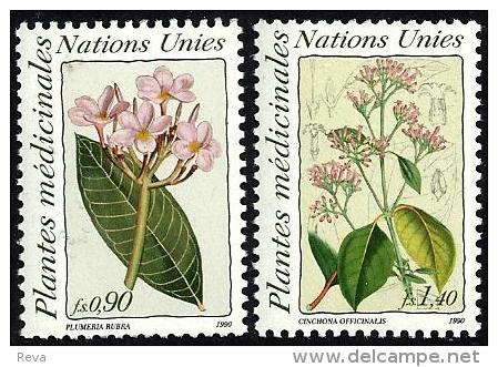 UNITED NATIONS MEDICINAL PLANTS FLOWERS ISSUED 1990 SET OF 2  STAMPS MINT SG? READ DESCRIPTION!! - Unused Stamps