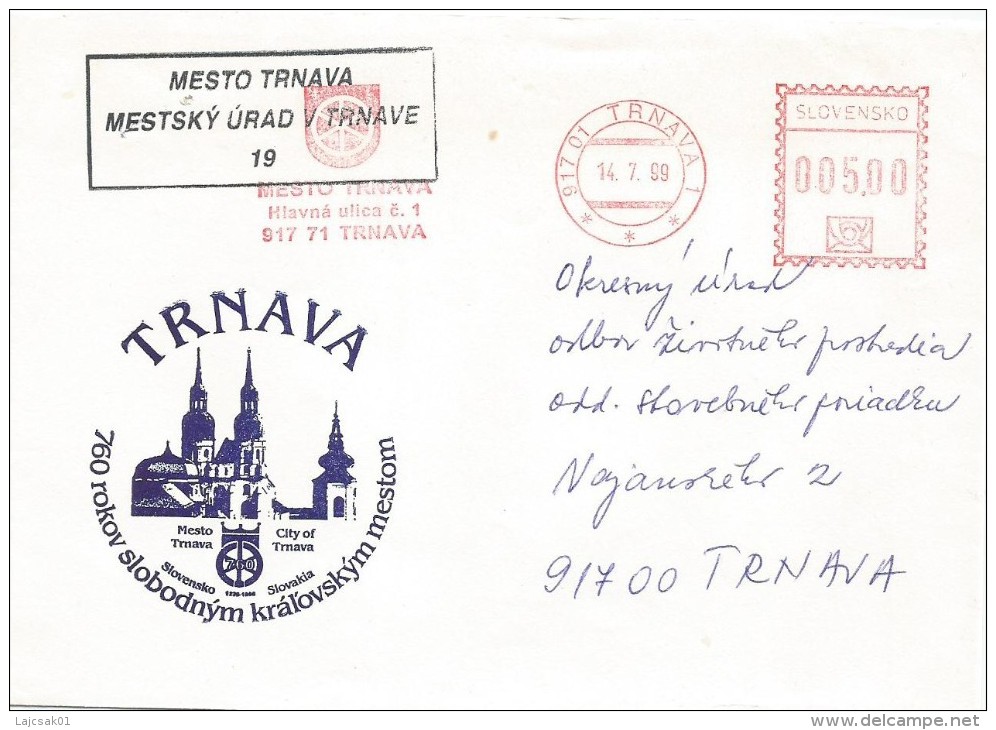 Slovakia 1999. Cover TRNAVA Postmark City Of Trnava - Storia Postale