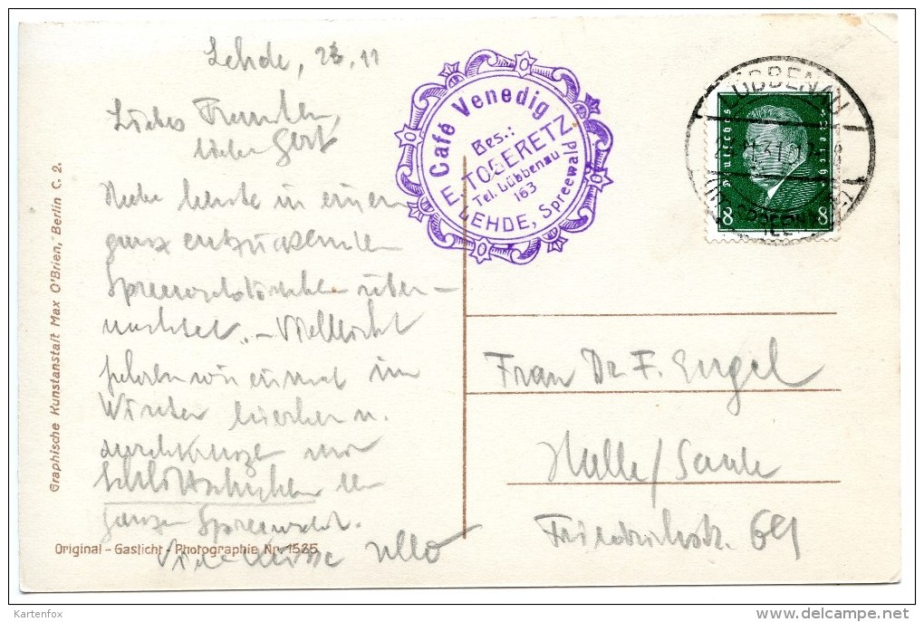 Spreewald - Bilder, Tracht, Costume, Lübbenau, 1931, Stempel : Cafe Venedig - Luebbenau