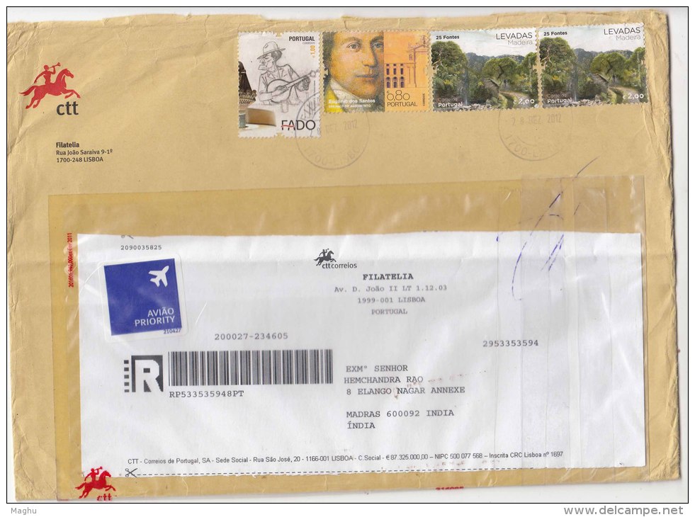 Registered Letter, Portugal Used On Cover, Topic Eugénio Dos Santos Earthquake History, FADO Music, Levadas Nature - Covers & Documents