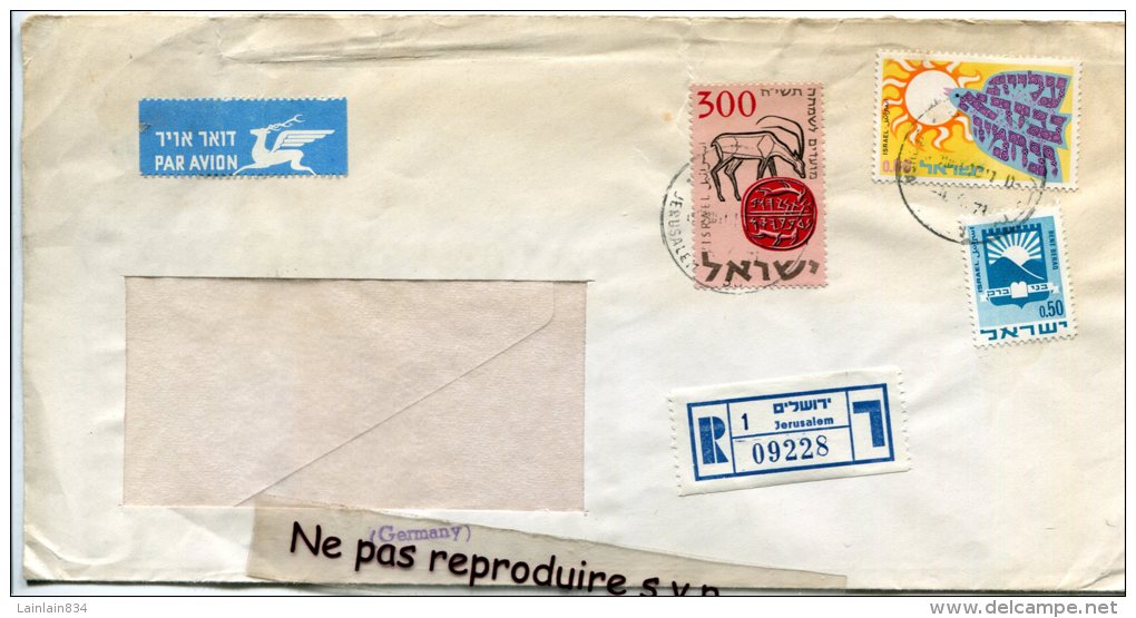 - Lettre Recommandé - ISRAÉL,  3 Stamps, Par Avion, 1971, JERUSALEM Pour Germany, Bon état, , Scans. - Briefe U. Dokumente