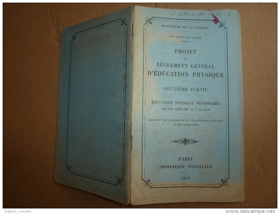 1921 Règlement Général D' EDUCATION PHYSIQUE  Pour Jeunes Gens De 15 Ans à 18 Ans - Français