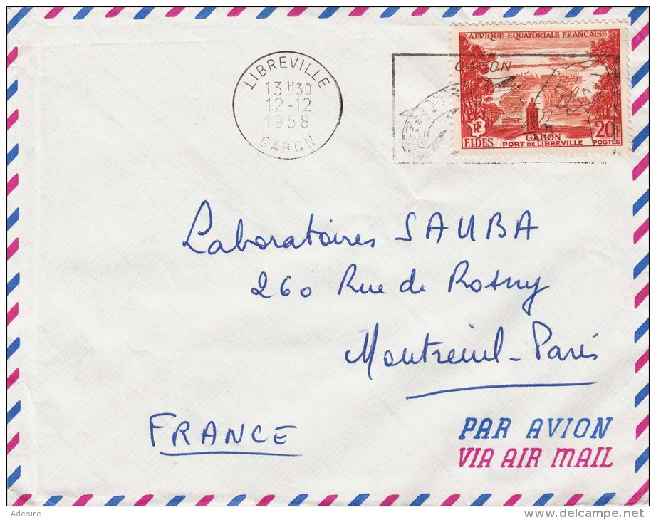 GABON 1958 - 20 F Sondermarke Auf LP-Brief Von Libreville &gt; Montreuil Paris - Autres & Non Classés