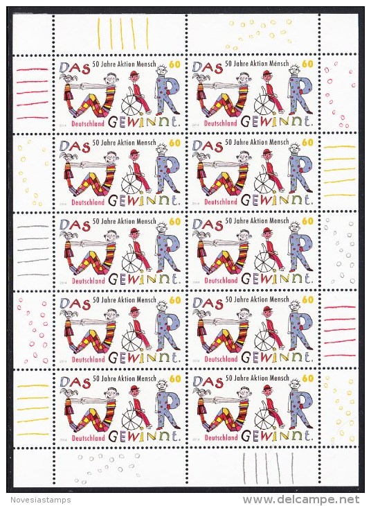 !a! GERMANY 2014 Mi. 3072 MNH SHEET(10) -Aktion Mensch - 2011-2020