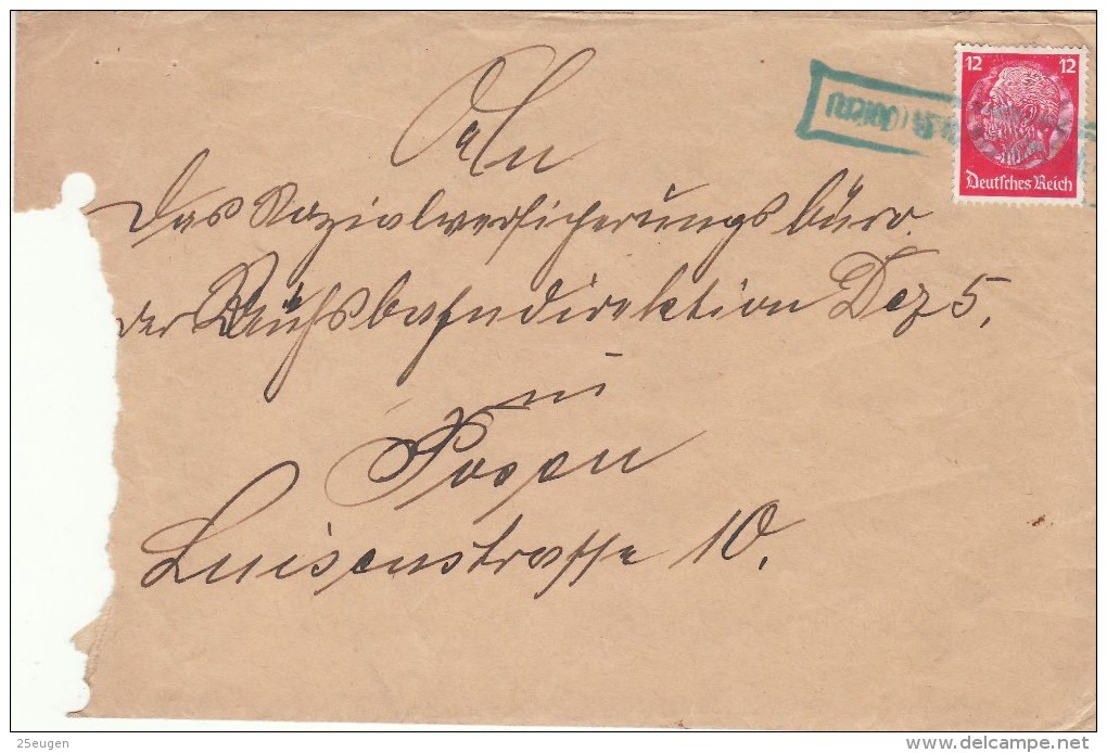 GERMAN OCCUPATION  1940  LETTER SENT FROM KEMPNO TO POZNAN - Other & Unclassified