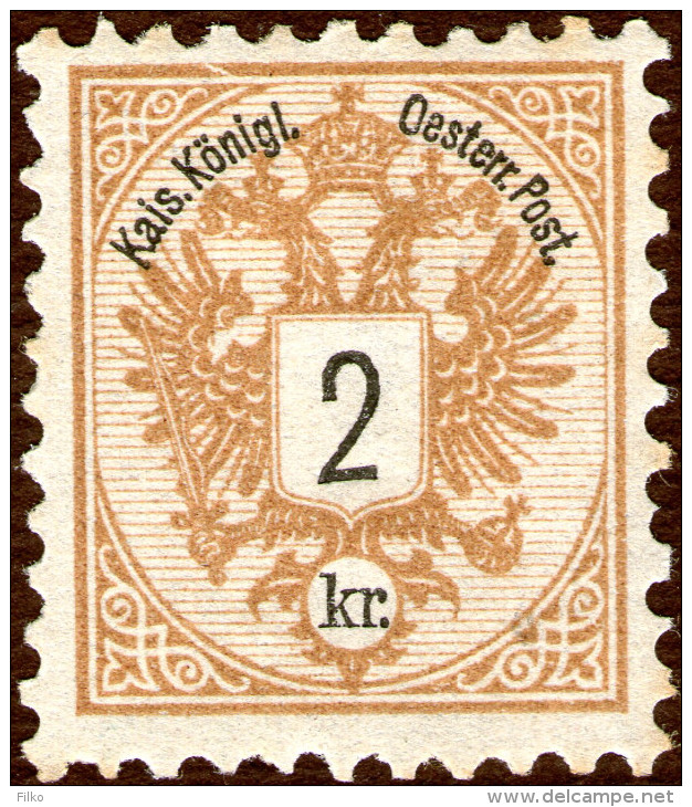 Austria,1883, 2 Kr.,Mi#44B Var.,Scott#41 Var.error Shown On Scan,perf:10 X 10 1/2, - MNH,**,as Scan - Ungebraucht