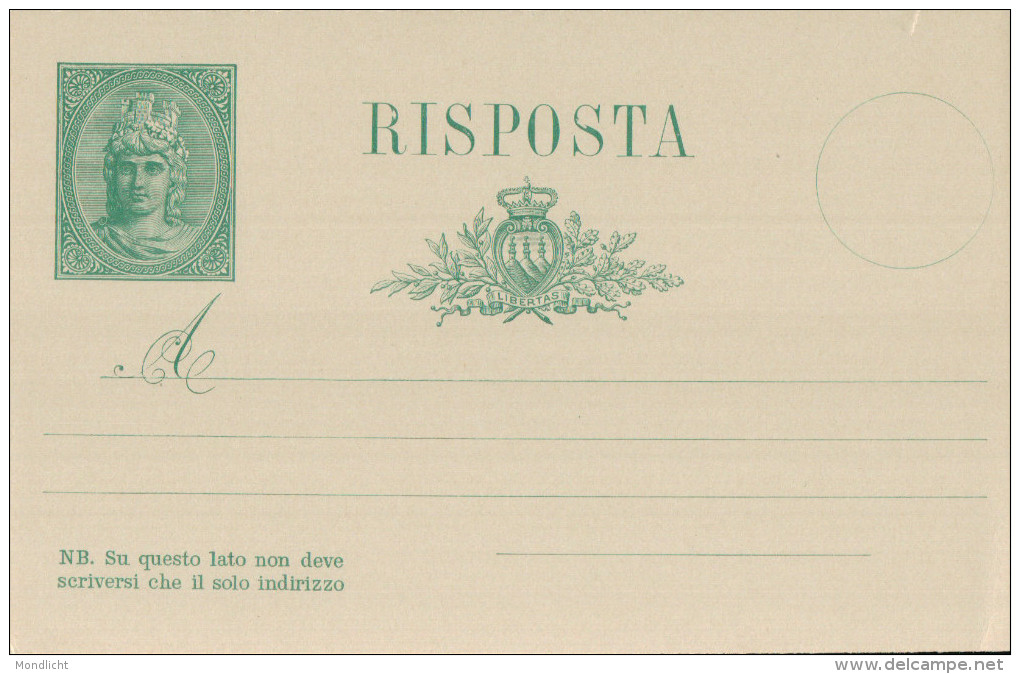 San Marino Ganzsache "Cartolina Postale - Risposta"  15 Centimi. 1894. - Brieven En Documenten