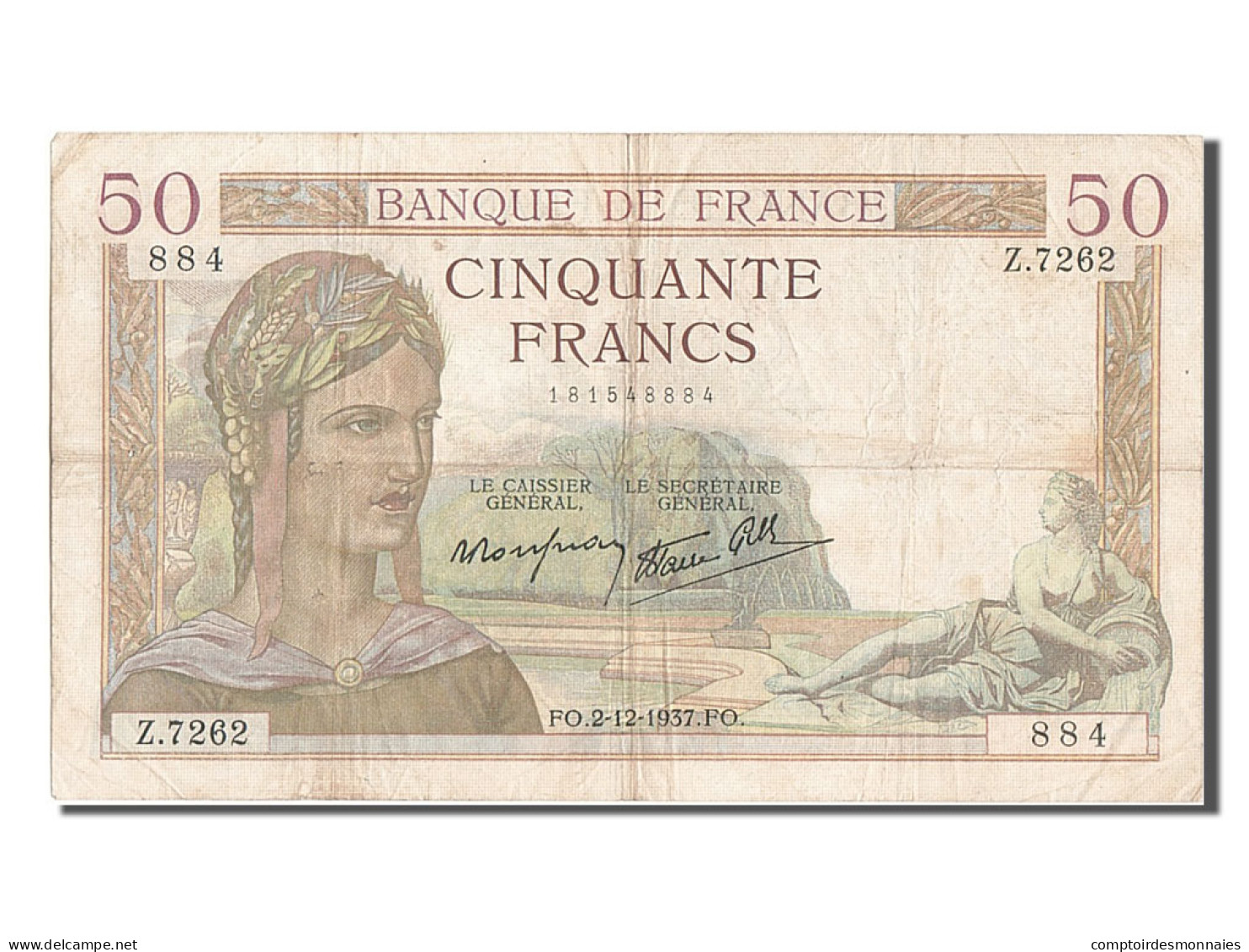 Billet, France, 50 Francs, 50 F 1934-1940 ''Cérès'', 1937, 1937-12-02, TB - 50 F 1934-1940 ''Cérès''