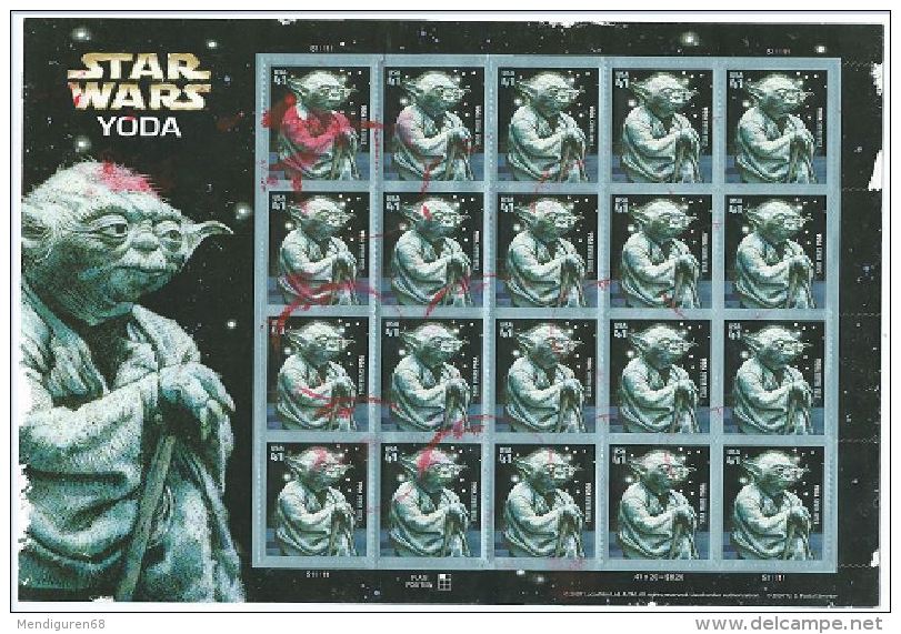 USA 2007 Yoda Sheet Of 20 $ 8.20 RED CANCELL USED SC 4205p YV BF3999 MI B-4317 SG MS4790 - Ganze Bögen