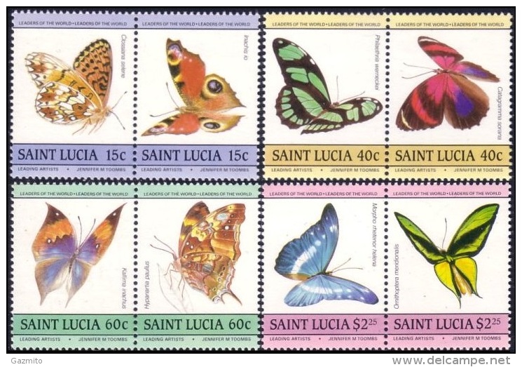 S. Lucia 1985, Butterflies, 8val. - St.Lucie (1979-...)