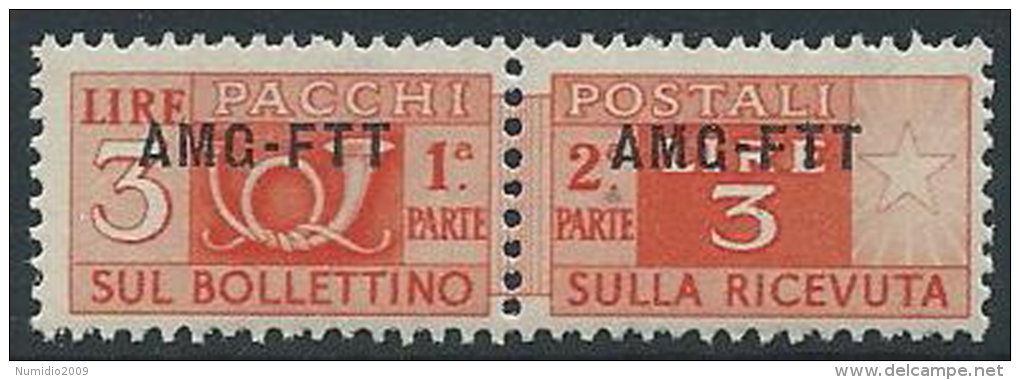 1949-53 TRIESTE A PACCHI POSTALI 3 LIRE MNH ** - ED097 - Colis Postaux/concession