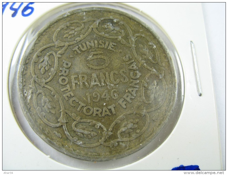 TUNISIA TUNISIE 5 FRANC 1946 DIAMETER  30 MM   LOT 18 NUM  13 - Túnez