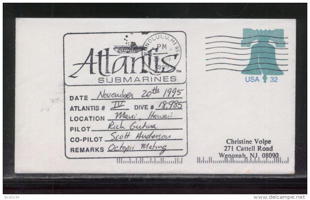 USA 1995 ATLANTIS IV SUBMARINE DIVE COVER MAUI HAWAII OCTOPII MATING - Sottomarini