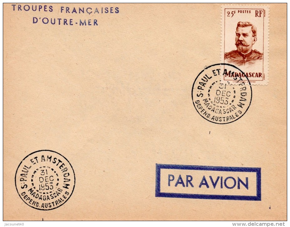 Taaf Saint Paul Et Amsterdam Passage Du Saint Marcouf  Du 31/12/1953 Sans Cachet De Transit - ...-1955 Vorphilatelie