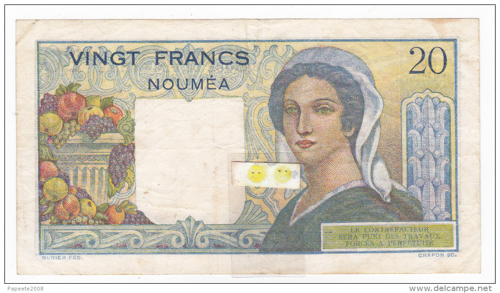 Banque De L'Indochine / Nouvelle Calédonie - 20 Fcs / NOUMEA / Signatures Roland-Billecart / Waitzenegger - Nouméa (Neukaledonien 1873-1985)