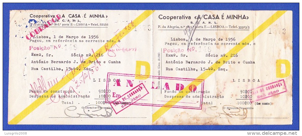 COOPERATIVA " A CASA É MINHA" - RUA DO TELHAL, 8 - 4º ESQº, LISBOA -- 1 DE MARÇO DE 1956 - Portogallo