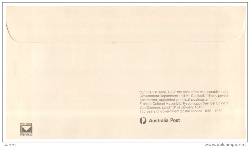 (PH 162) Australia FDC cover - 1982 - 150th anniversary of postal services in Tasmania (18 different postmarks)
