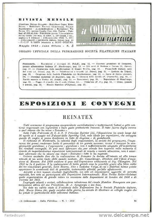 Rivista Il Collezionista - Bolaffi Editore Numero 5 Del 1952 - Italien (àpd. 1941)