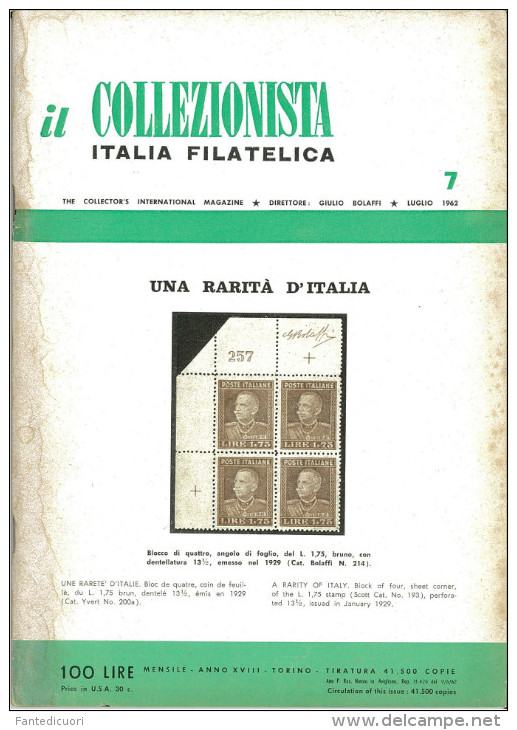 Rivista Il Collezionista - Bolaffi Editore Numero 7 Del 1962 - Italien (àpd. 1941)