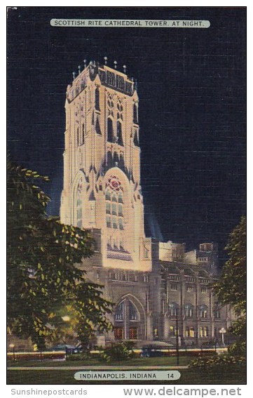 Scottish Rite Cathedral Tower At Night Indianapolis Indiana 1944 - Indianapolis