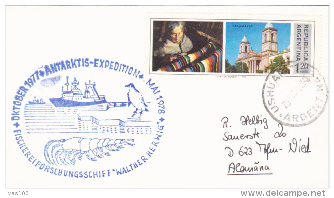 ARGENTINIAN ANTARCTIC EXPEDITION, SHIP, PENGUIN, LOBSTER SPECIAL POSTMARK, WOMAN WEAVING, STAMPS ON COVER, 1979, ARGENTI - Spedizioni Antartiche