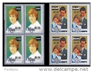 NIUE 1983 Diana 10c/95 $2.60/1.20 OVPT.4-BLOCKS:2    [Aufdruck,surimprimé,sobr Eimpreso,soprastampat - Niue