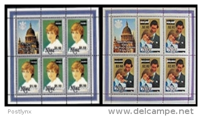 NIUE 1983 Diana 10c/95 $2.60/1.20 OVPT.SHEETLET;2 (2x5=10stamps)    [Aufdruck,surimprimé,sobr Eimpreso,soprastampat - Niue