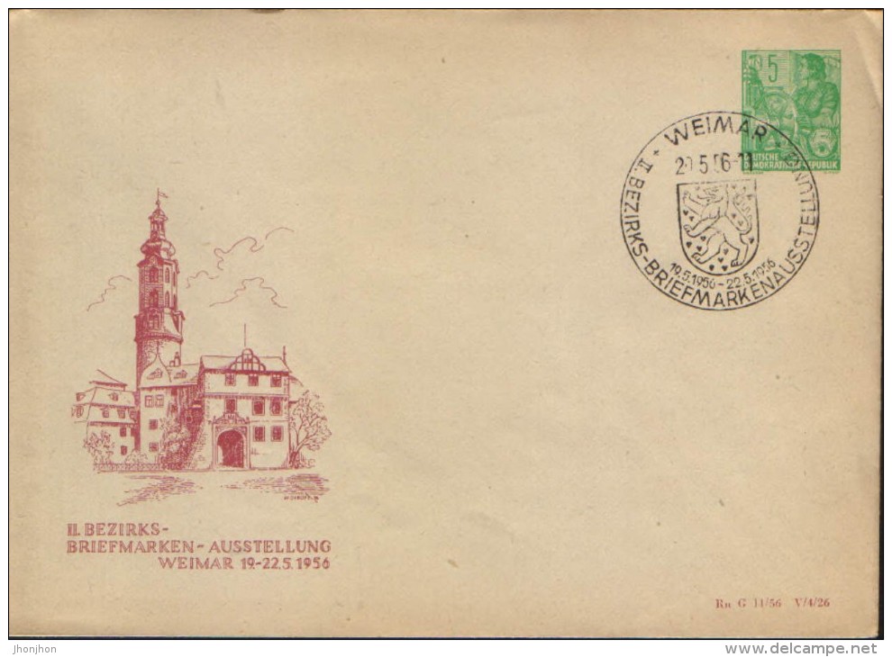 Germany/DDR - Postal Stationery  Cover  1956 -  Bezirks - Briefmarken - Ausstellung Weimar - Enveloppes Privées - Oblitérées