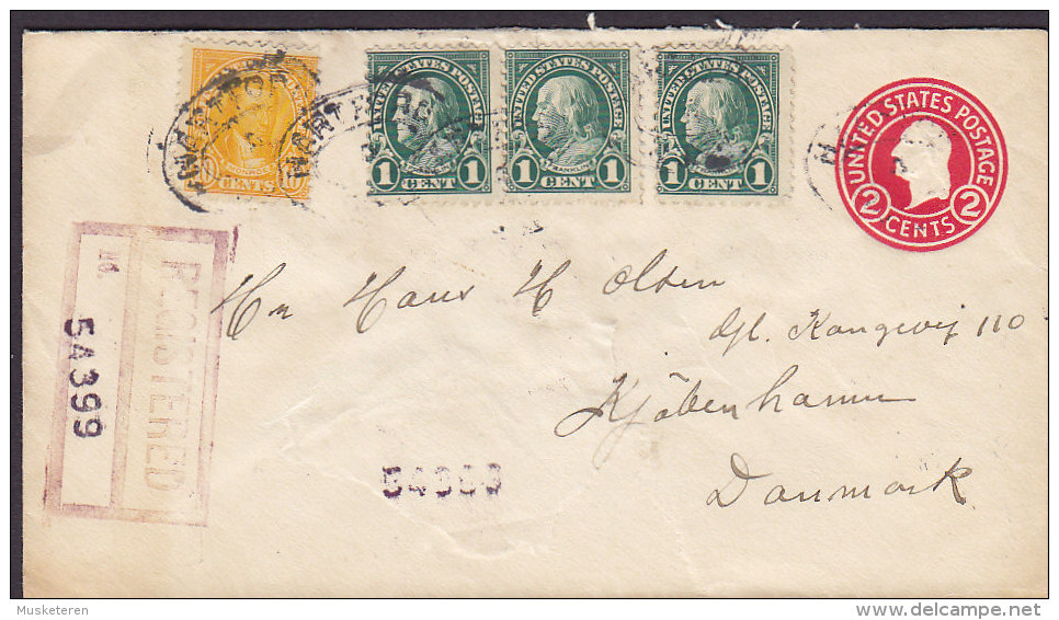 United States Uprated Registered Postal Stationery Ganzsache Entier NEW YORK 1925 Cover Brief ToDenmark (2 Scans) - 1921-40