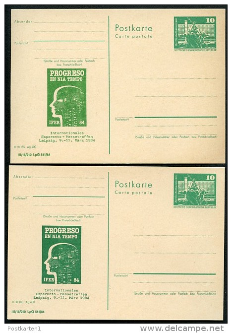 DDR P79-1b-84 C219-a 2 Postkarten FARBVARIANTEN Esperanto-Messetreffen Leipzig 1984 - Cartes Postales Privées - Neuves