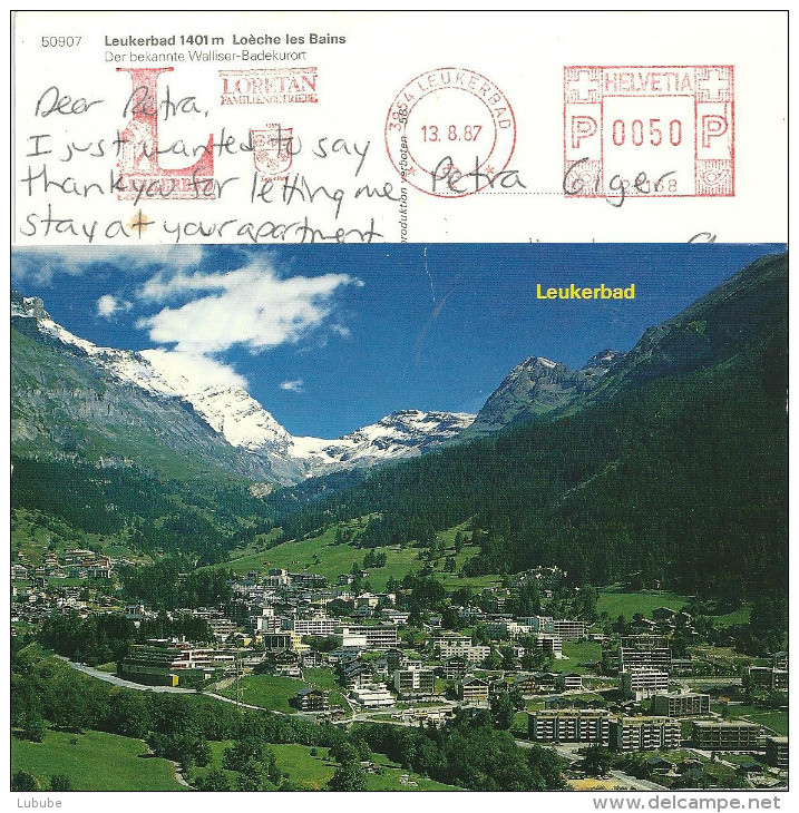 AK  "Leukerbad"  (Freistempel Loretan)         1987 - Cartas & Documentos