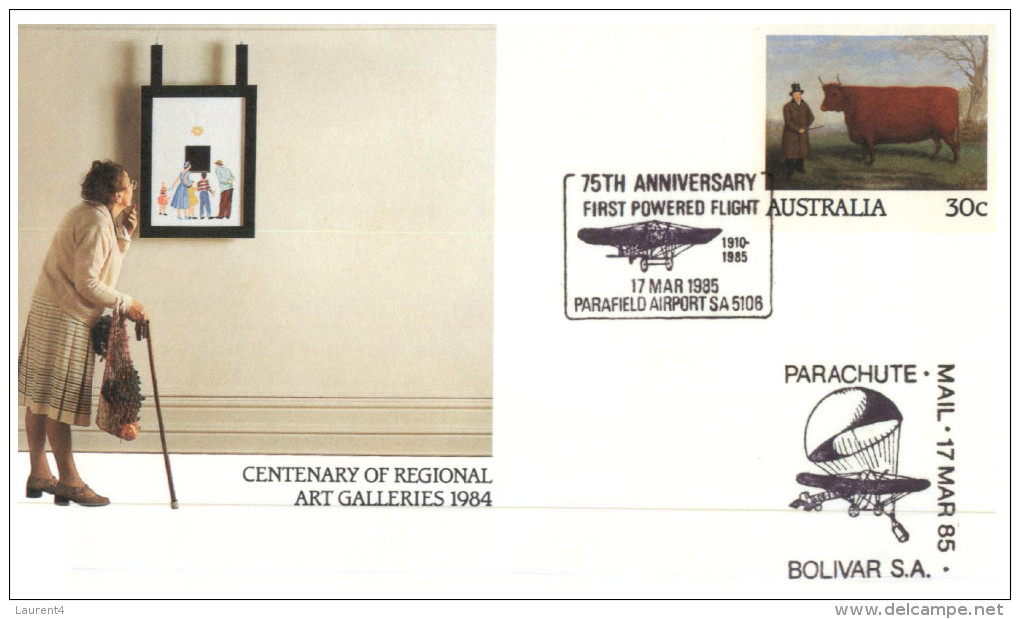 (PH 730) Australia - Cover Commemorating 75th Anniversary Of First Flight In SA At Parafield Airport + Parachute Mail - First Flight Covers