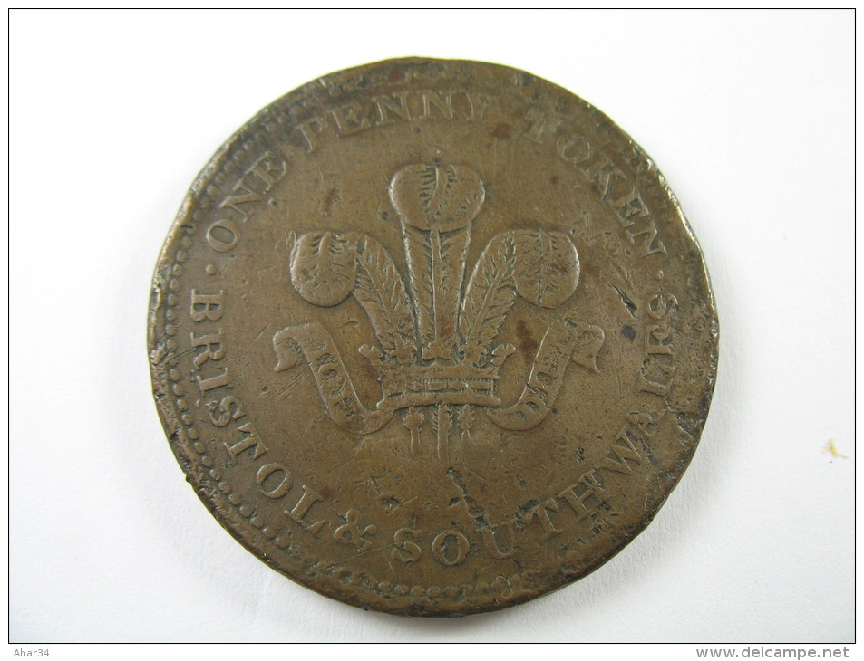 UK GREAT BRITAIN 1 ONE PENNY TOKEN BRISTOL  SOUTH WALES  VIRTUTE ET INDUSTRIA 1811 LOT 27 NUM 1 - Autres & Non Classés