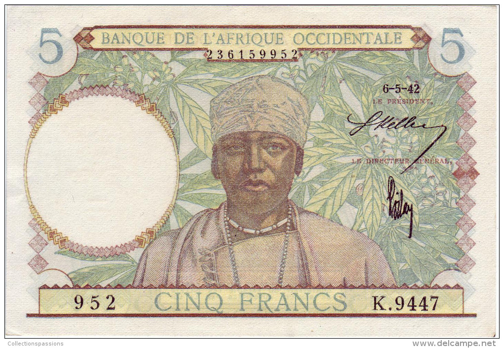 BANQUE DE L' AFRIQUE OCCIDENTALE - 5 Francs. Valeur Bleu Clair - - Autres - Afrique