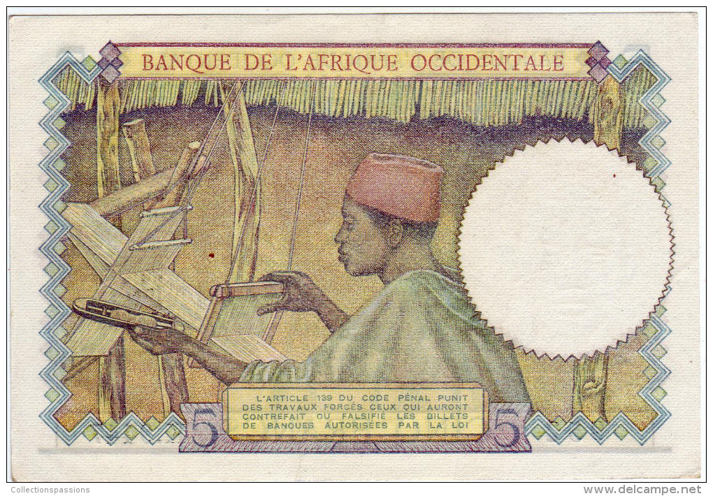 BANQUE DE L' AFRIQUE OCCIDENTALE - 5 Francs. Valeur Bleu Clair - - Autres - Afrique