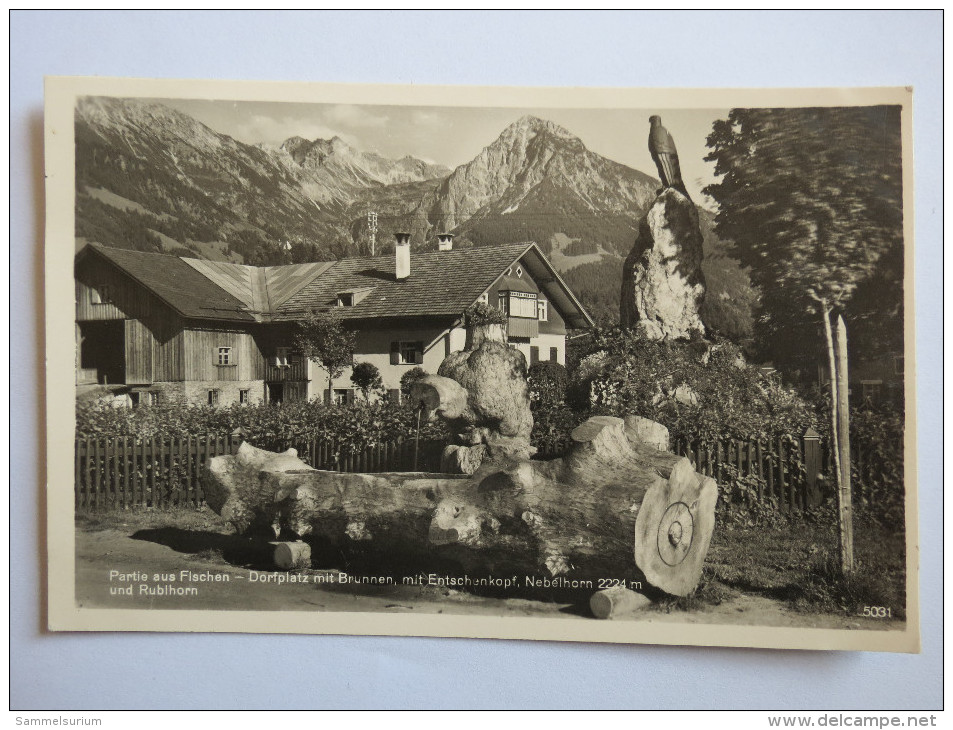 (4/5/65) AK "Fischen" Dorfplatz Mit Brunnen, Entschenkopf, Nebelhorn Und Rubihorn - Fischen