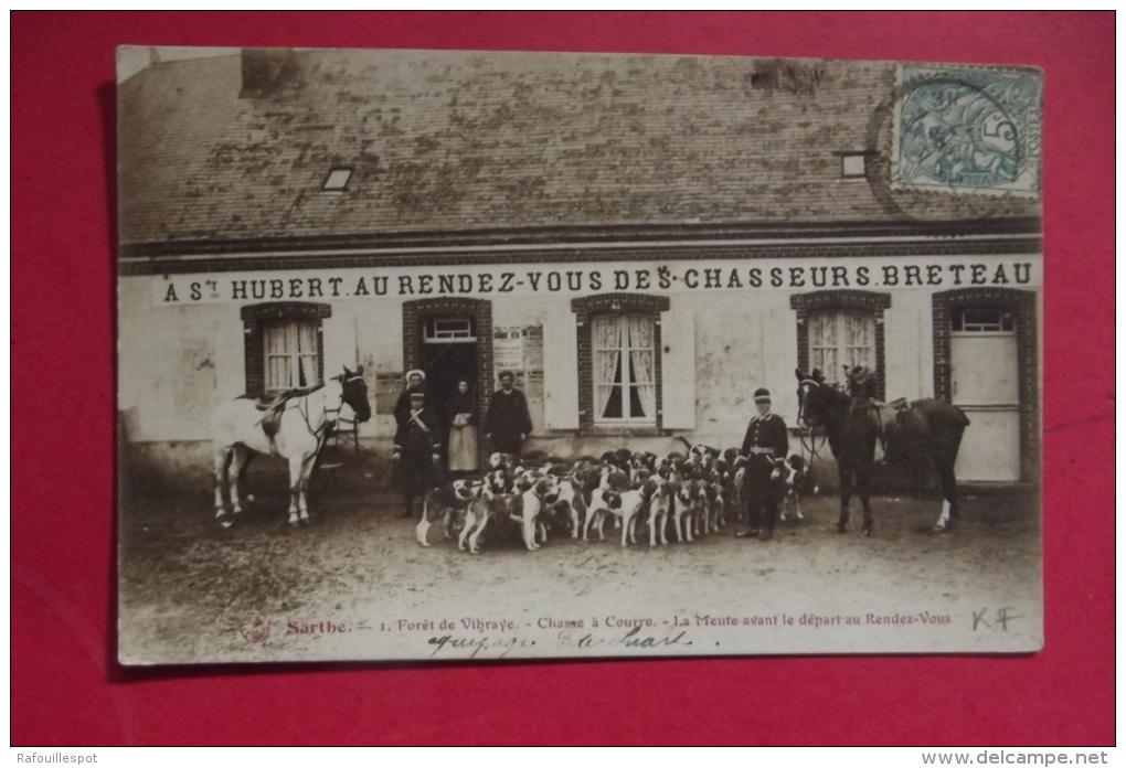 Cp   Foret De Vibraye Chasse A Cours La Meute Avant Le Depart Au Rendez Vous " A St Hubert Breteau - Vibraye