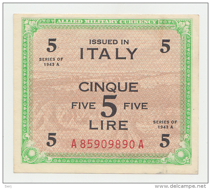 Italy 5 Lire 1943 A AUNC P M18a M18 A - Occupation Alliés Seconde Guerre Mondiale