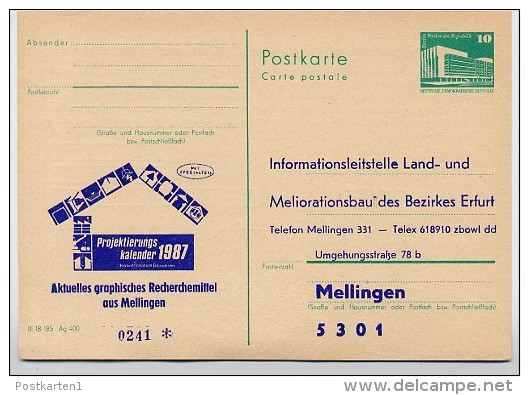 DDR P84-1-87 C152 Postkarte Zudruck PROJEKTIERUNGSKALENDER Mellingen 1987 - Cartoline Private - Nuovi