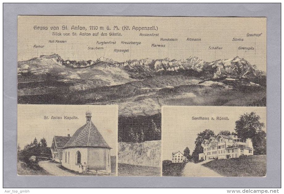 AI St Anton 1911.VI.5. Oberegg (Gruss Von)mit Säntis, Gasthaus Rössli U. Kapelle Foto Hane - Oberegg