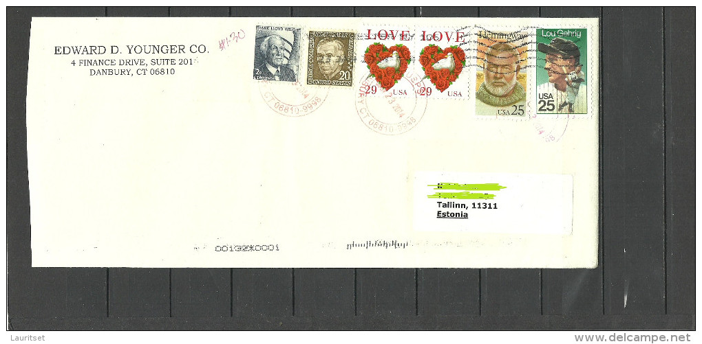 USA 2014 Cover With Several Stamps Hemingway Gehrig Marshall Etc To ESTONIA Estland Estonie 2014 - 2011-...