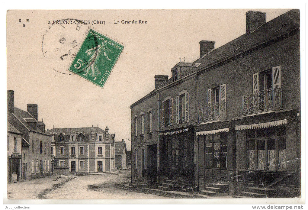 Préveranges, La Grande Rue, éd. E M B N° 2, Commerces, Déchirure Et Pli, Scan Recto-verso - Préveranges