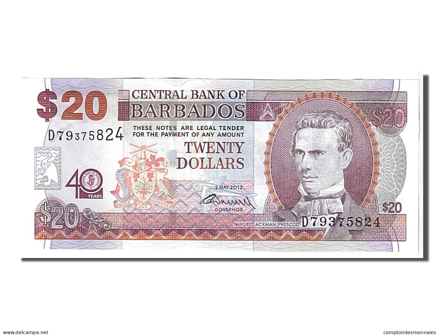 Billet, Barbados, 20 Dollars, 2012, KM:72, NEUF - Barbados (Barbuda)