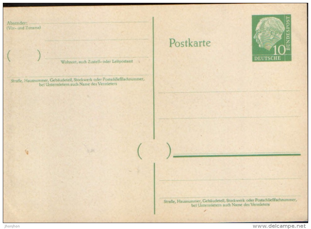 Germany/Republic-Postal Stationery Postcard,unused 1957- P31,10 Pf Grun -  2/scans - Postcards - Mint