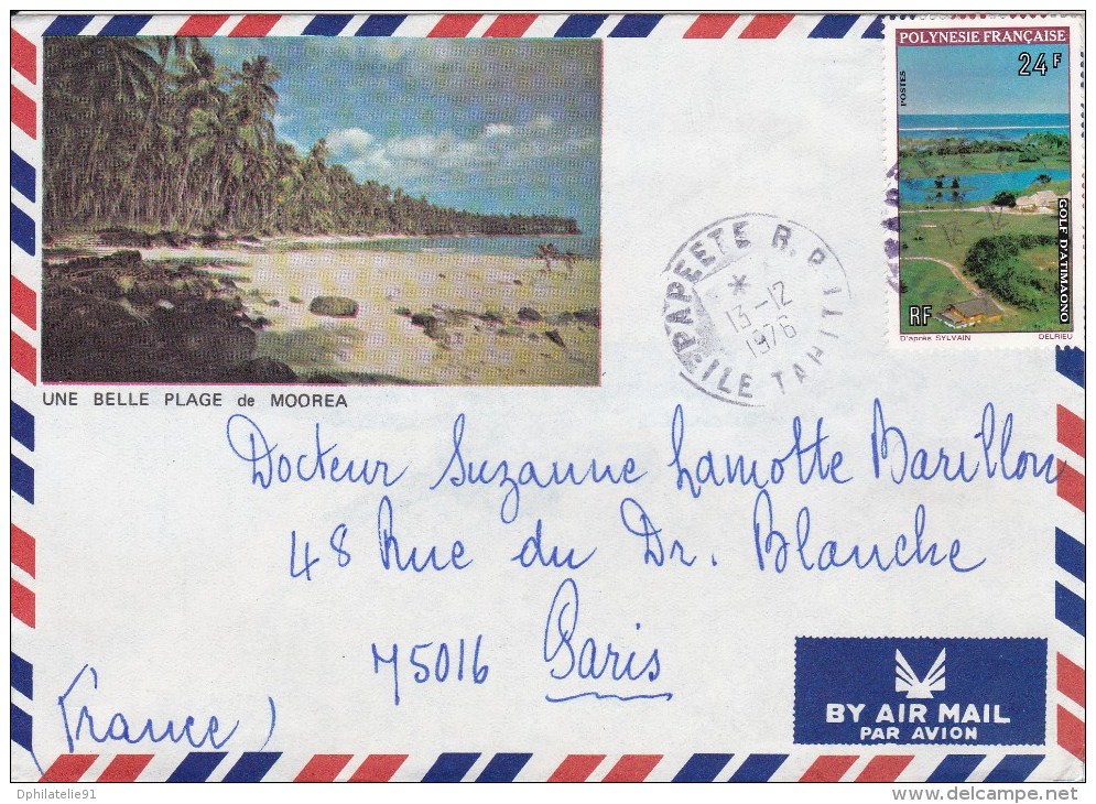 PAPEETE 13-12-1976- Y.et T. N°95 Golf D'Atimaono Sur Enveloppe(voir Scans) - Usados