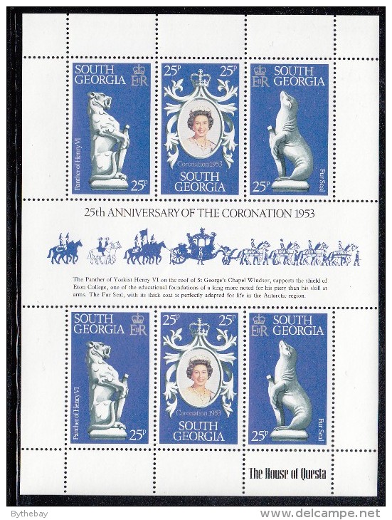 South Georgia MNH Scott #51 Sheet Of 6 With Gutter 25th Anniversary Of Coronation Elizabeth II - Zuid-Georgia