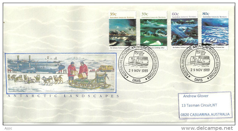 Paysages De L'Antarctique Australien, Série Complète Yv.AAT. 84/87, Lettre Postée à La Base Davis En 1989 - Research Stations