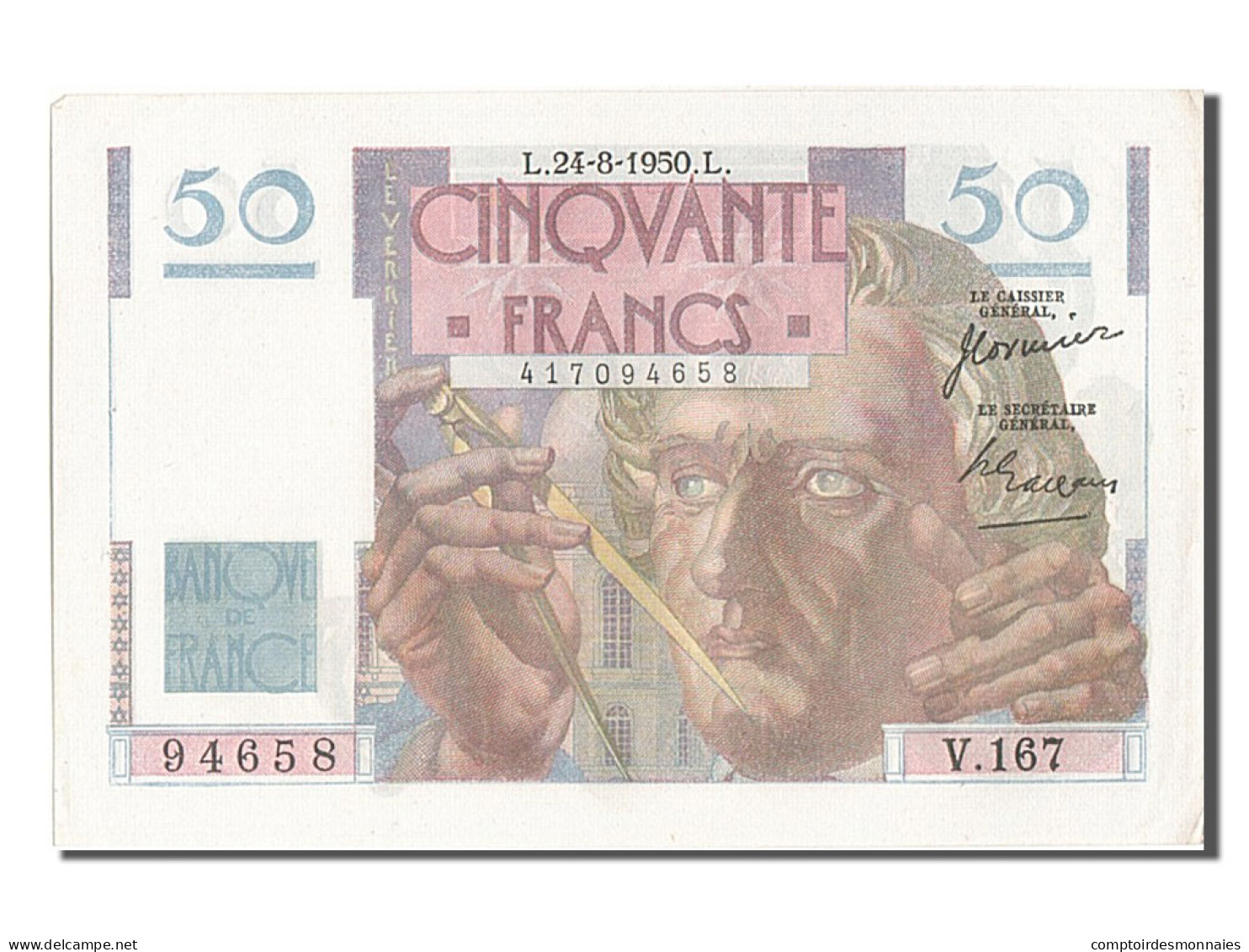Billet, France, 50 Francs, 50 F 1946-1951 ''Le Verrier'', 1950, 1950-08-24, SPL - 50 F 1946-1951 ''Le Verrier''