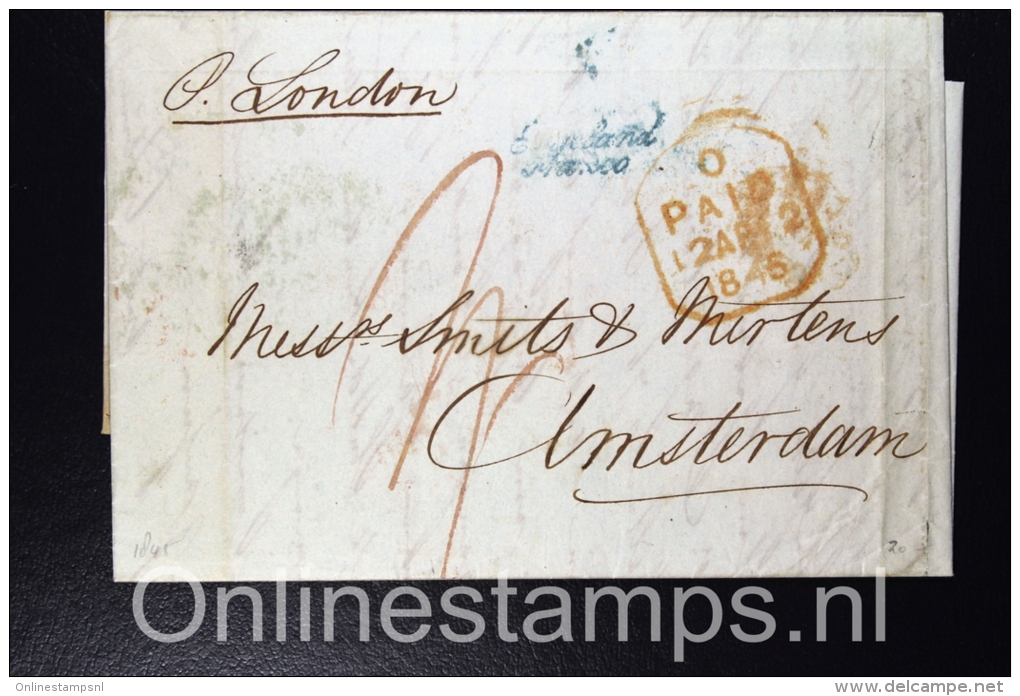 Great Brittain 1845 Complete Letter London   To Amsterdam The Netherlands,  Cancel Engeland Franco - Postmark Collection